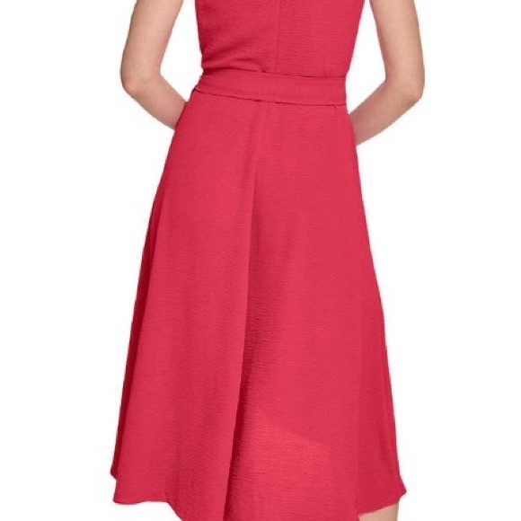 DKNY Women's Sleeveless V-Neck Coral Lipstick Midi Dress - Picture 8 of 8